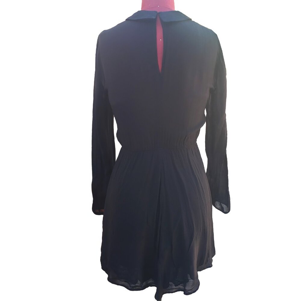 Reformation Dress Black Chiffon Collar Long Sleeve Mini Elastic Waist XSmall - Picture 6 of 9